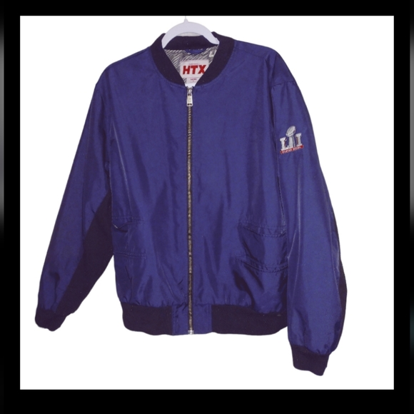 Bomber Jacket Super Bowl LI Legendary Tom Brady Comeback Size Lrg Blue w… - Picture 1 of 4